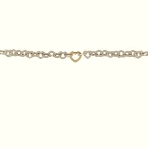 Y2k Vintage Silver Bracelet with Interlocking Hearts & Center Heart is Gold Tone